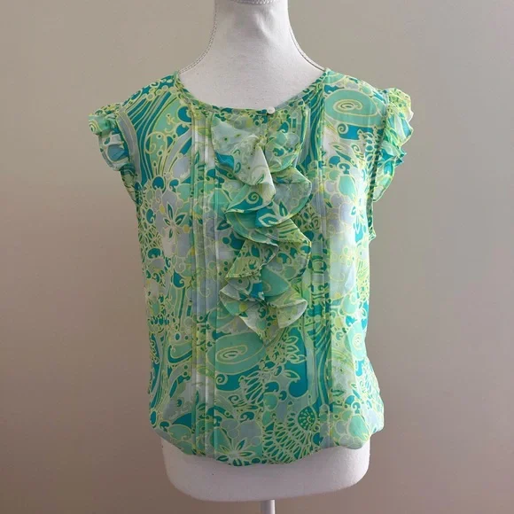Jessica Green Multi-Pattern Ruffle Cap Sleeve Blouse - Picture 4 of 9